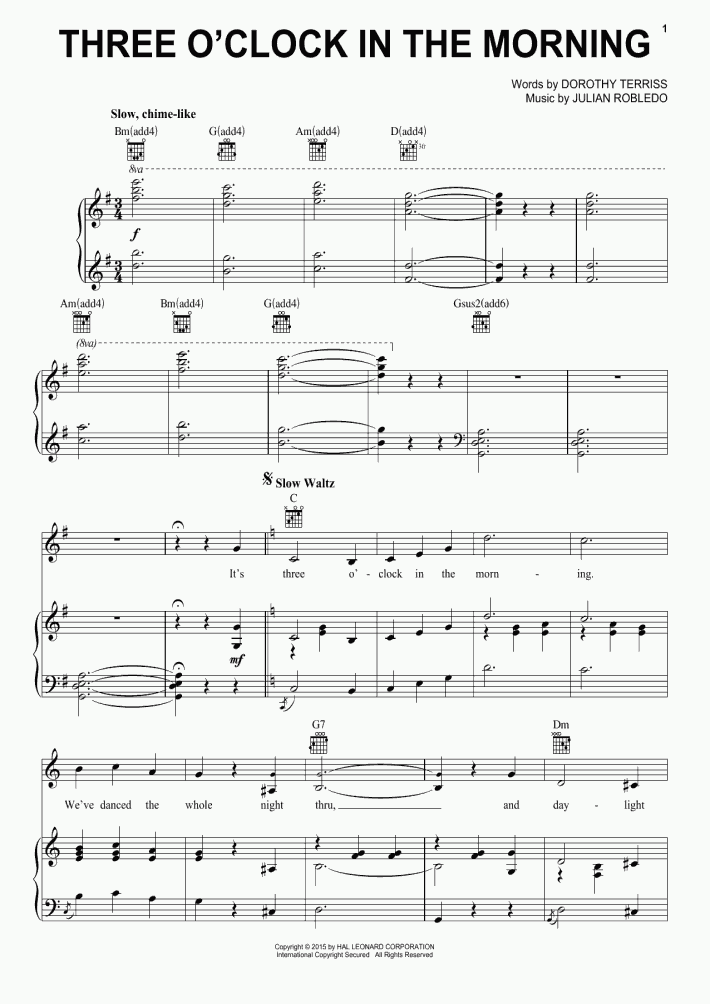 Three O'Clock In The Morning Piano Sheet Music