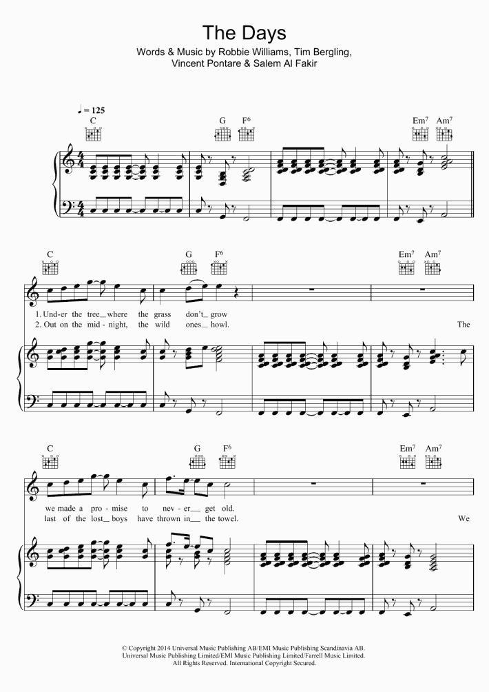 The Days Piano Sheet Music OnlinePianist