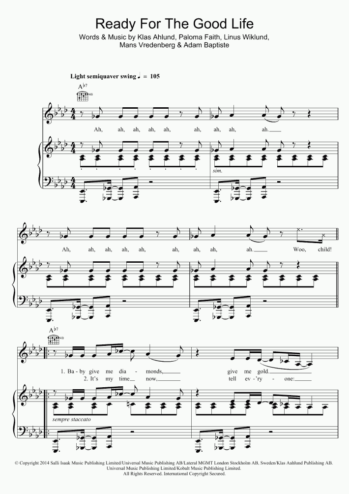 Ready For The Good Life Piano Sheet Music onlinepianist