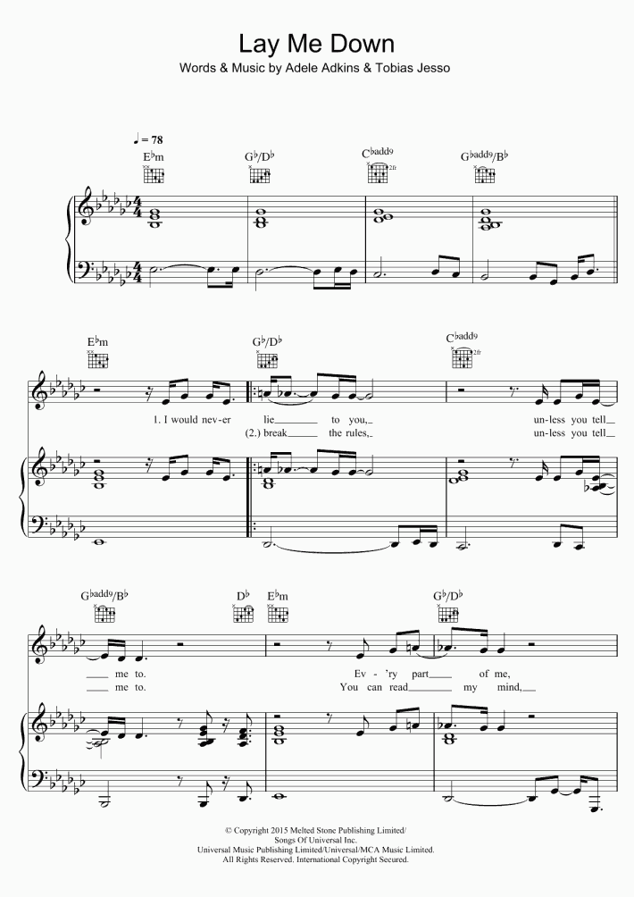 Lay Me Down Piano Sheet Music OnlinePianist