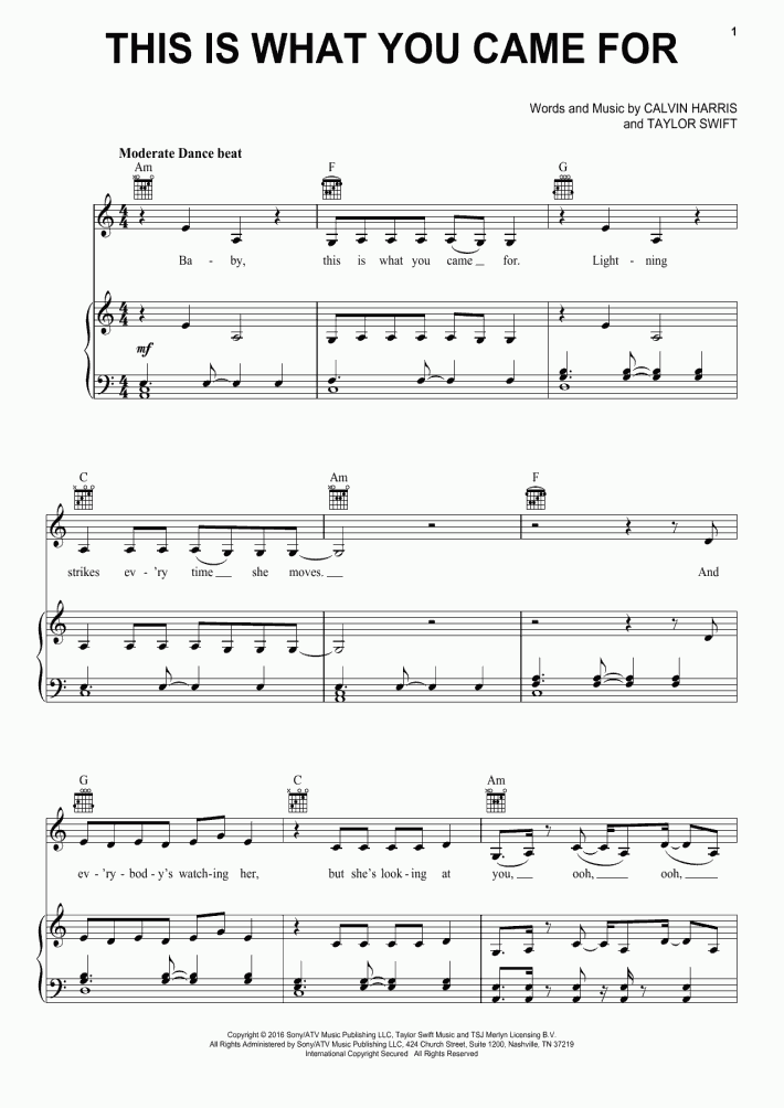 This Is What You Came For Piano Sheet Music