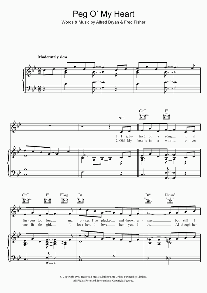 Peg O' My Heart Piano Sheet Music OnlinePianist