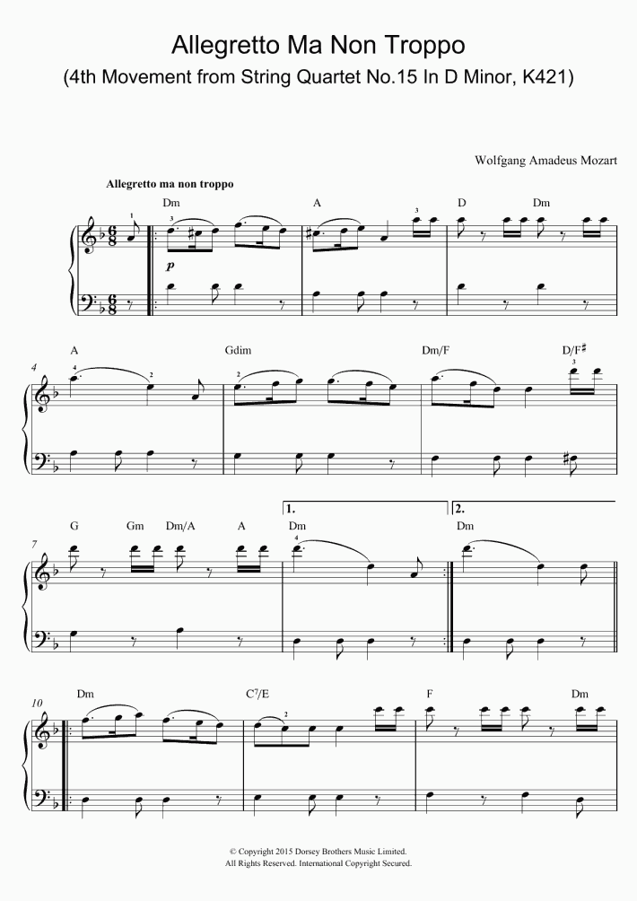 Allegretto Ma Non Troppo Piano Sheet Music