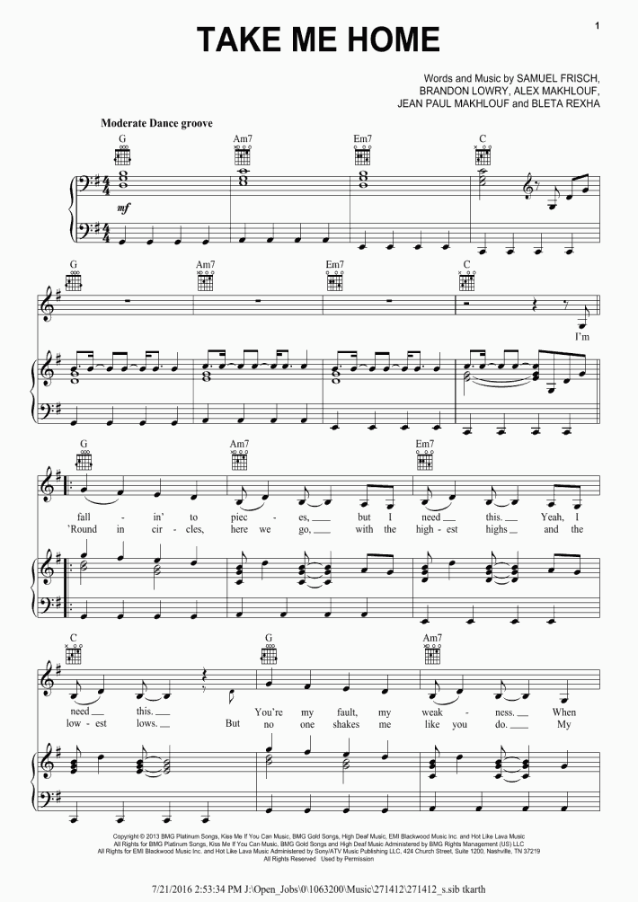 Take Me Home Piano Sheet Music OnlinePianist