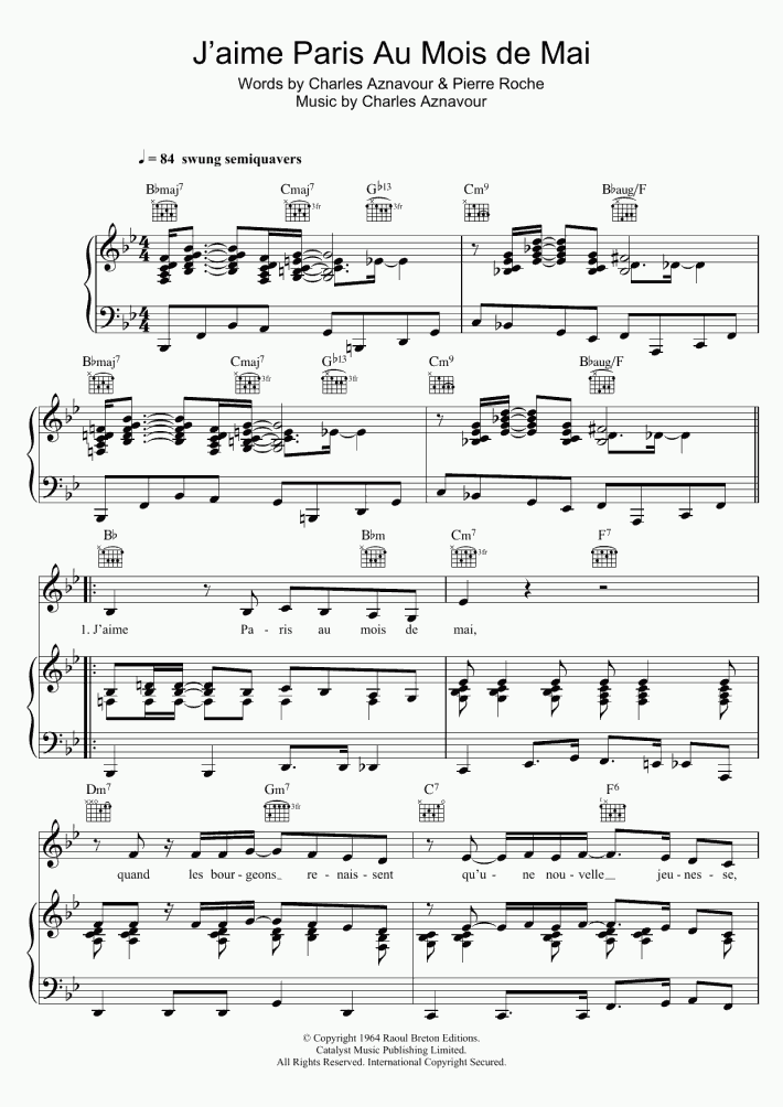 J Aime Paris Au Mois De Mai Piano Sheet Music