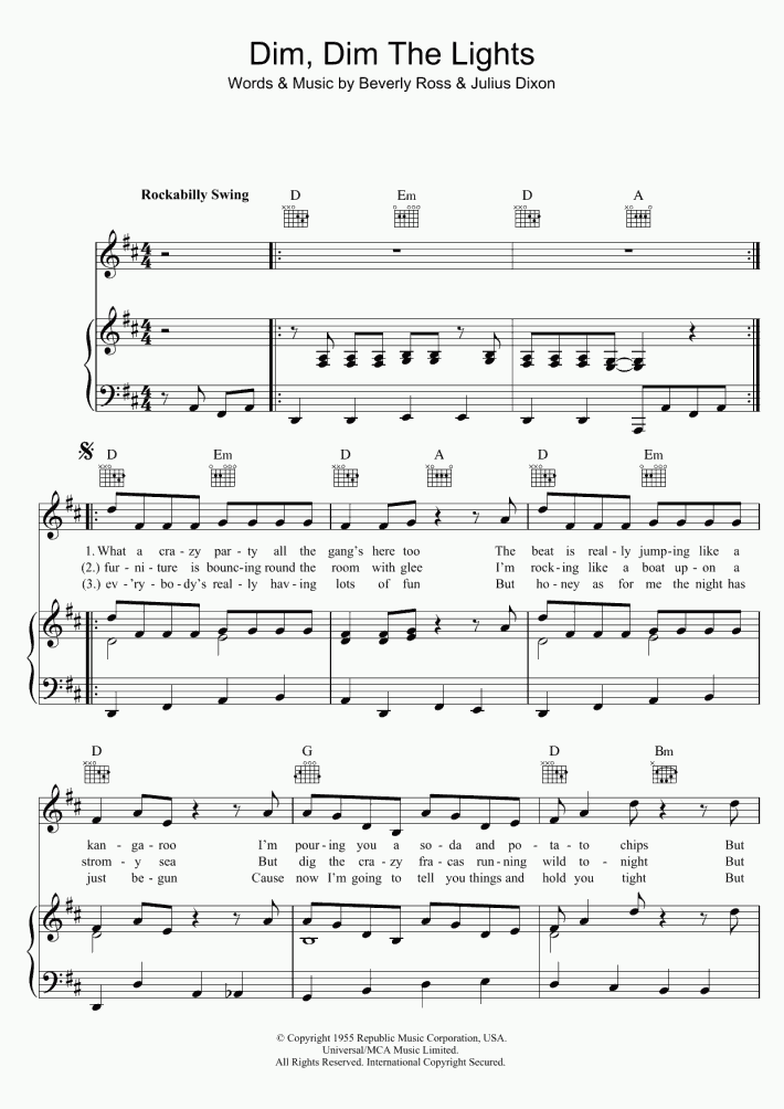 Dim, Dim The Lights Piano Sheet Music OnlinePianist