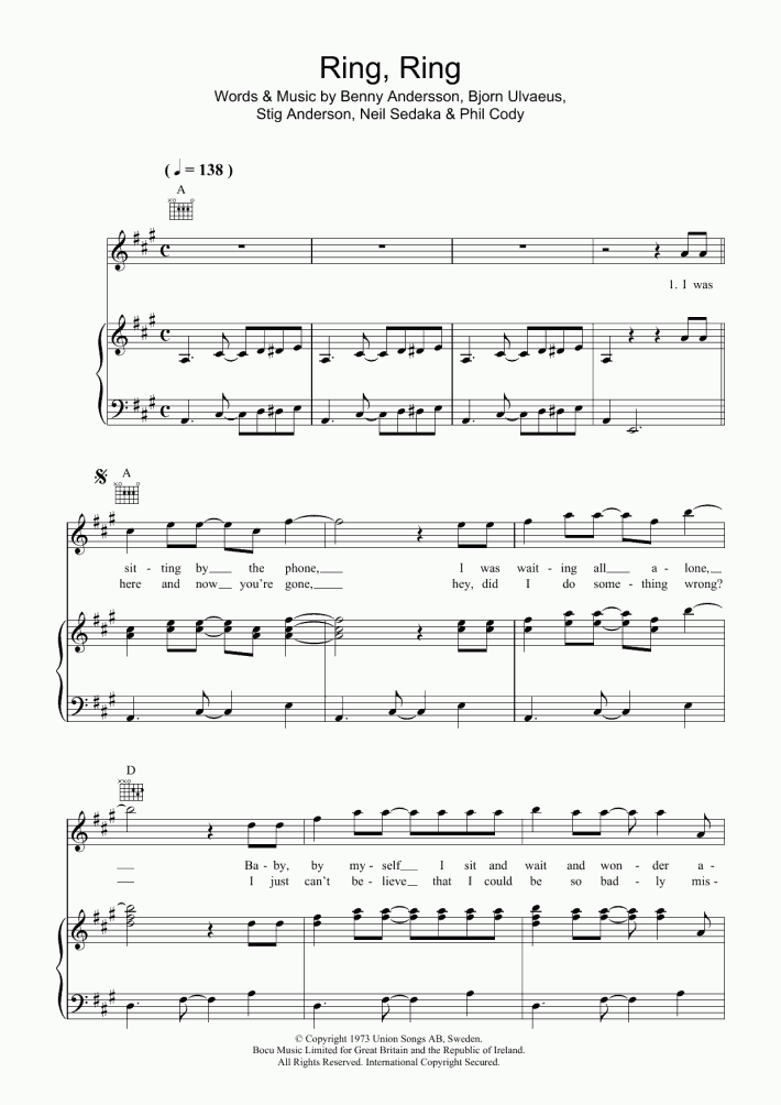 Ring, Ring Piano Sheet Music OnlinePianist