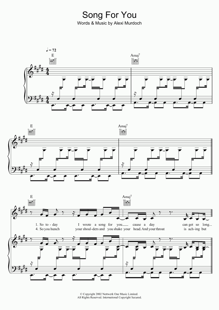 Song For You Piano Sheet Music OnlinePianist