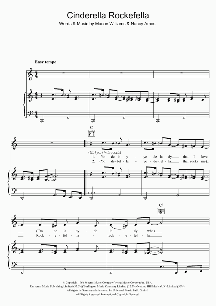 Cinderella Rockefella Piano Sheet Music OnlinePianist