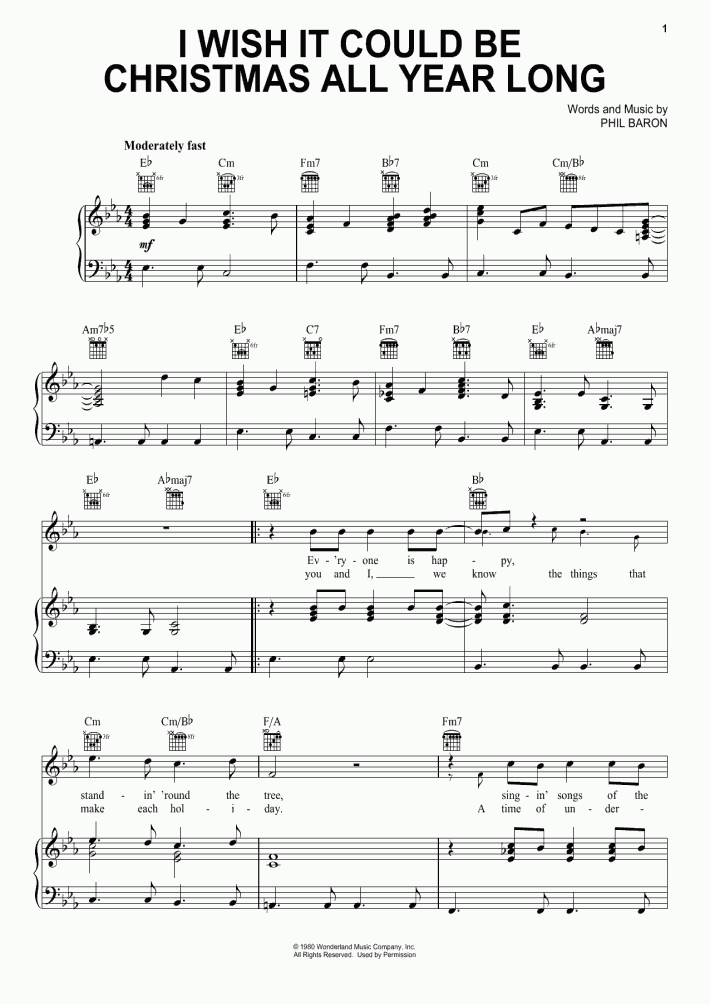 I Wish It Could Be Christmas All Year Long Piano Sheet Music