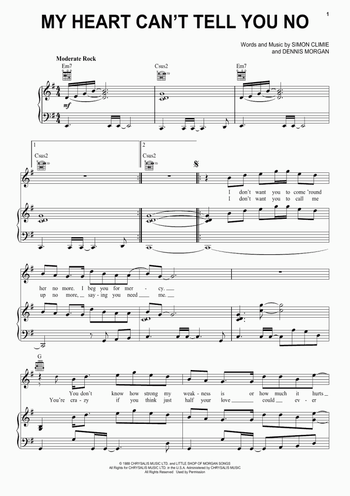 My Heart Can't Tell You No Piano Sheet Music