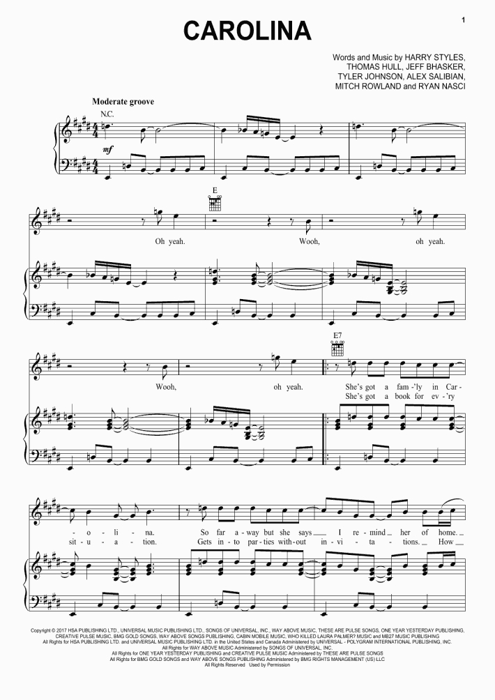 Carolina Piano Sheet Music OnlinePianist