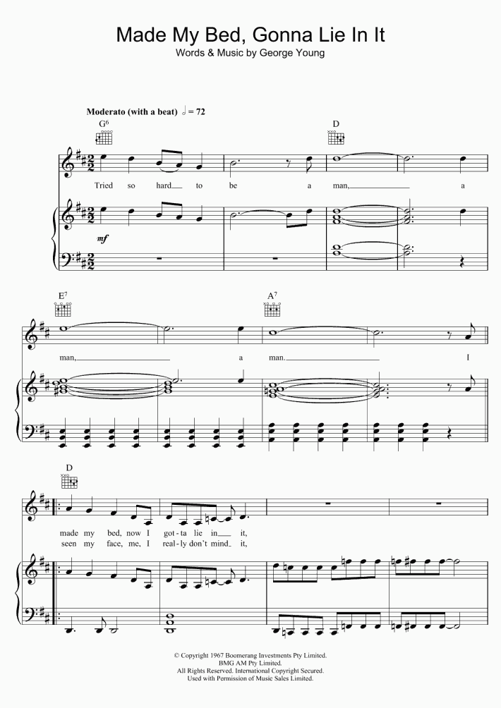 Made My Bed, Gonna Lie In It Piano Sheet Music