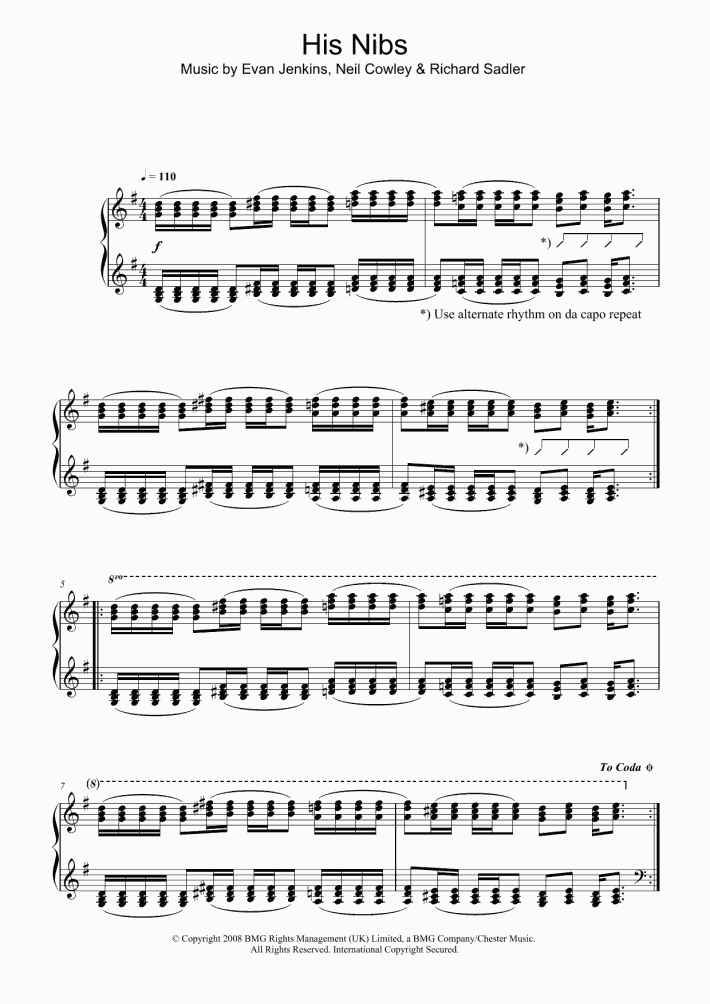 His Nibs Piano Sheet Music OnlinePianist