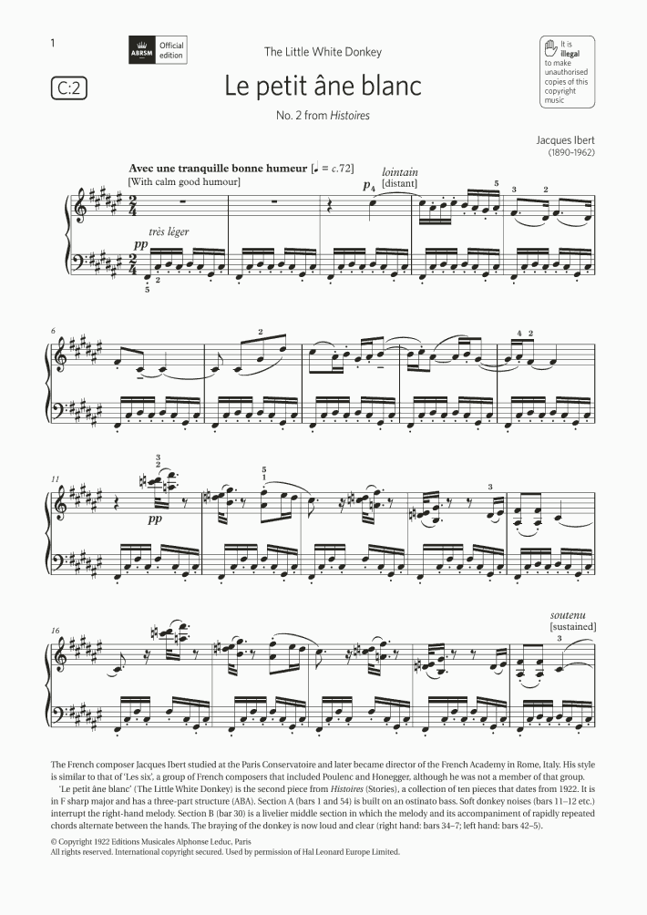 Le petit âne blanc Piano Sheet Music OnlinePianist