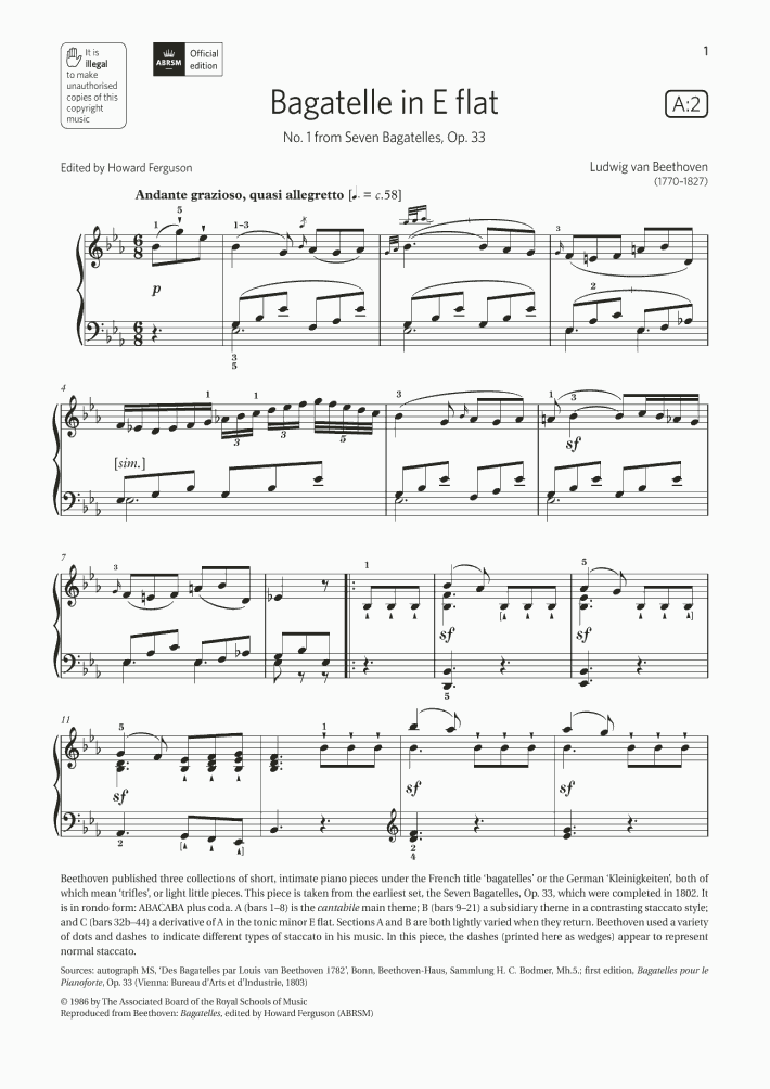 Bagatelle in E flat Piano Sheet Music | OnlinePianist
