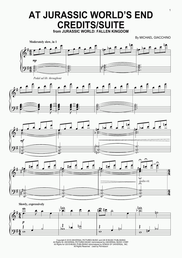 Jurassic Park End Credits Piano