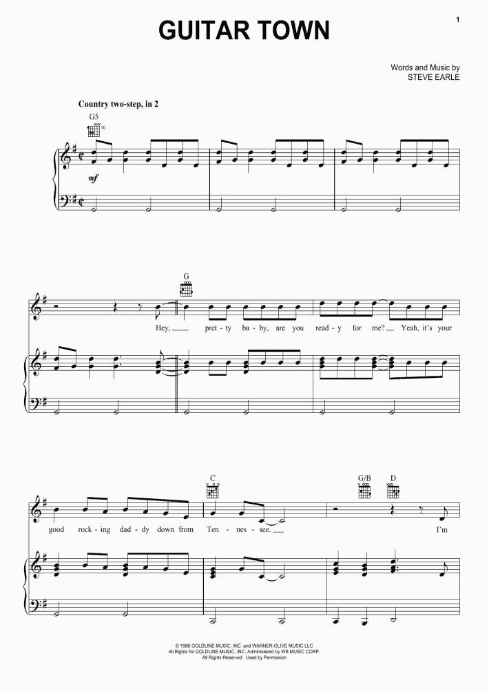 Guitar Town Piano Sheet Music OnlinePianist