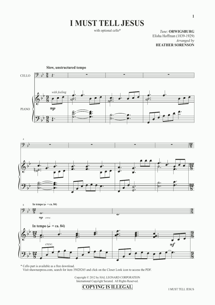 I Must Tell Jesus Piano Sheet Music OnlinePianist