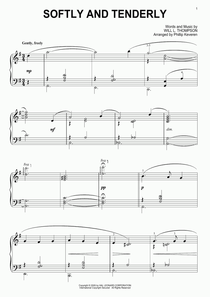 Softly And Tenderly Piano Sheet Music OnlinePianist