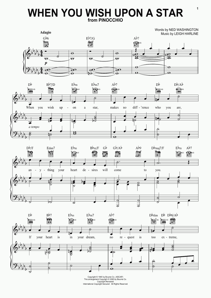 When You Wish Upon A Star Piano Sheet Music