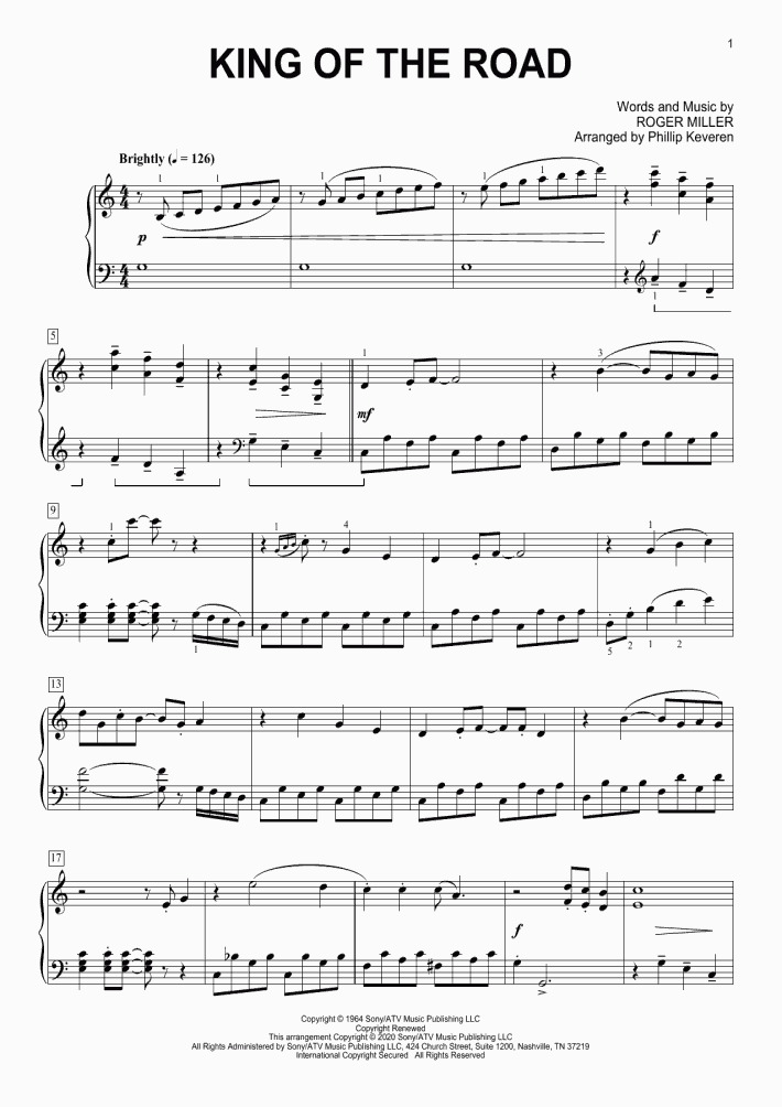 King Of The Road Piano Sheet Music OnlinePianist
