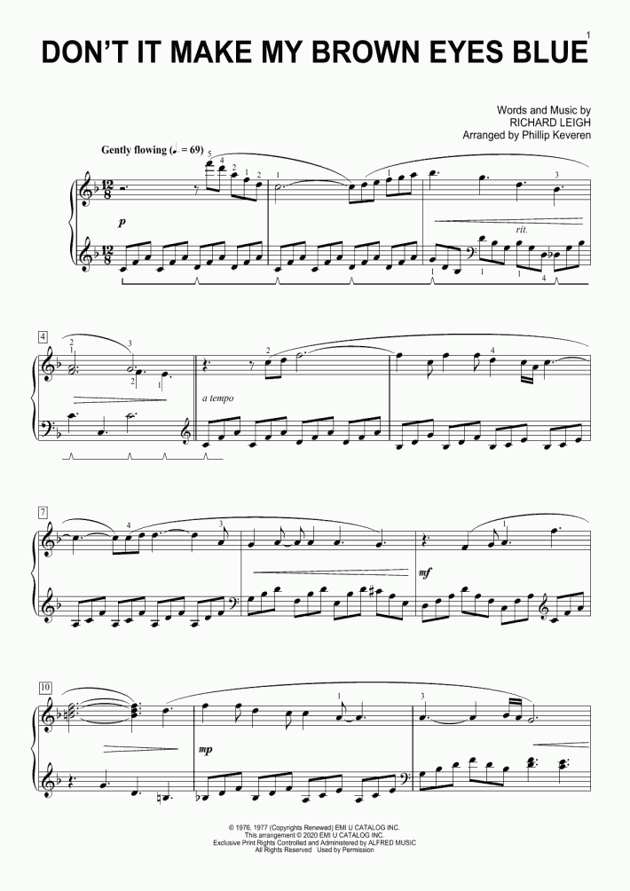 Don't It Make My Brown Eyes Blue Piano Sheet Music