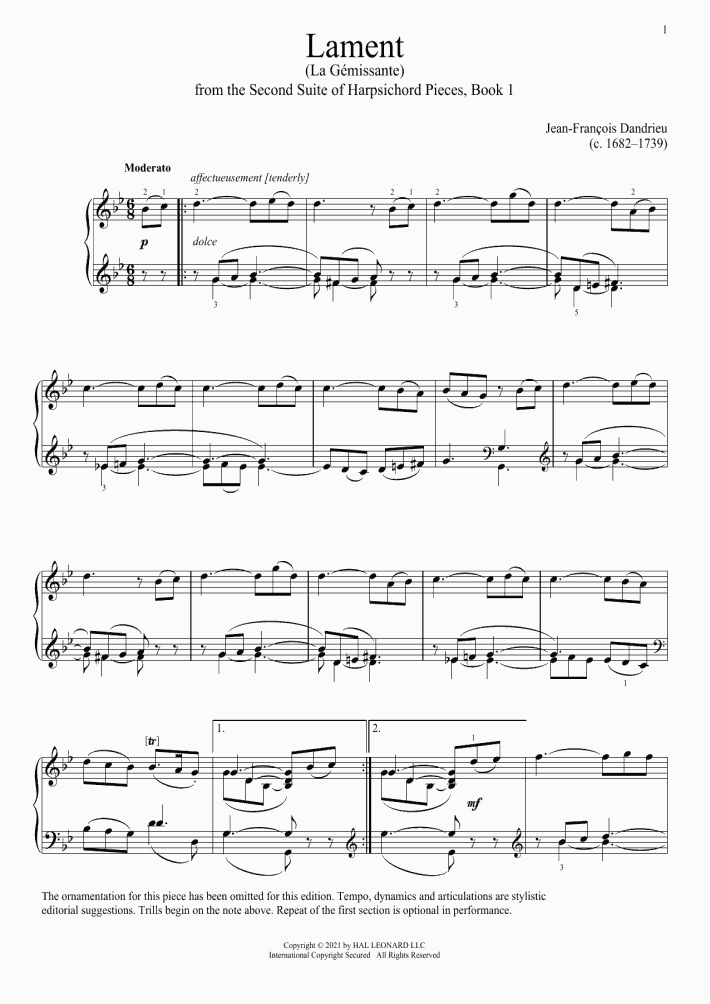 Lament Piano Sheet Music OnlinePianist