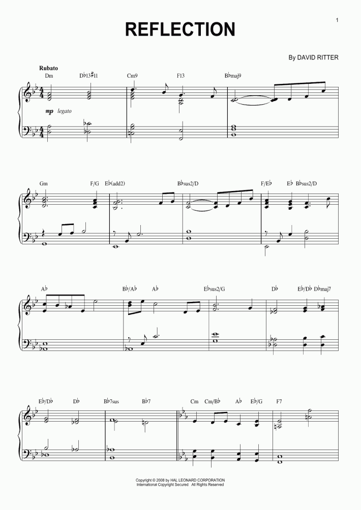 Reflection Piano Sheet Music OnlinePianist