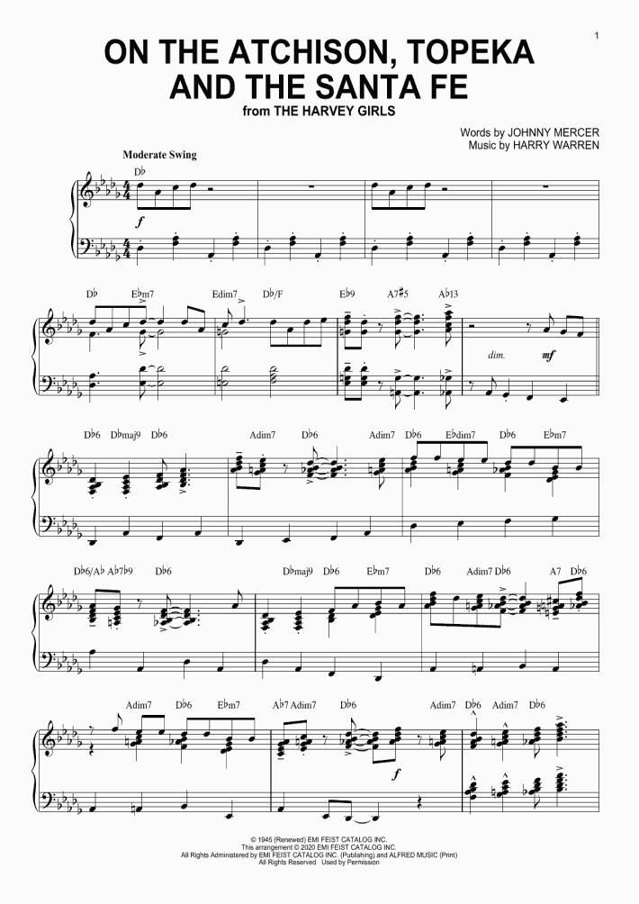 On The Atchison Topeka And The Santa Fe Piano Sheet Music
