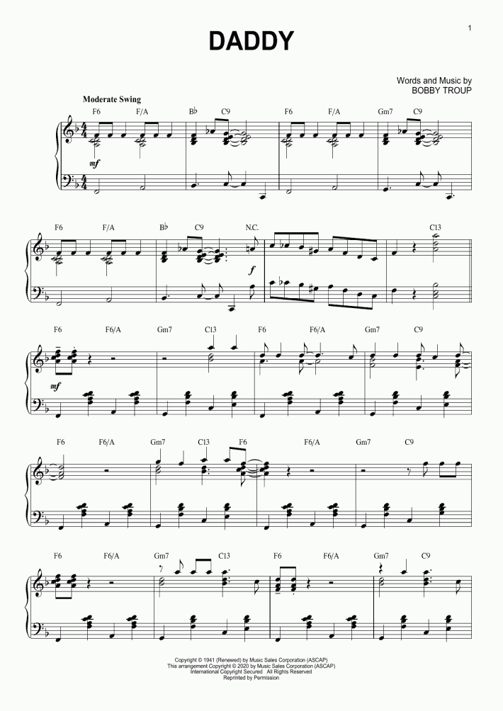 Daddy Piano Sheet Music | OnlinePianist