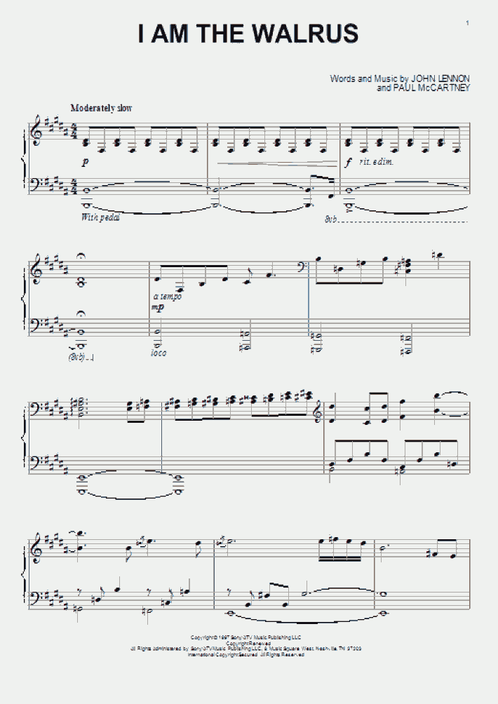 I Am The Walrus Piano Sheet Music | OnlinePianist