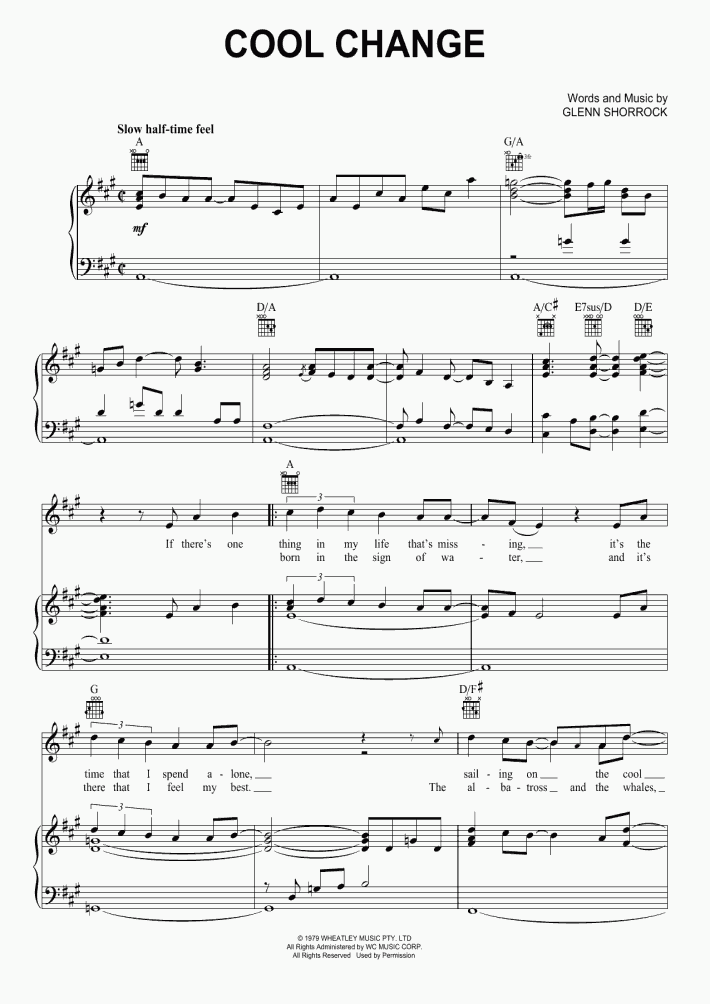 Cool Change Piano Sheet Music OnlinePianist