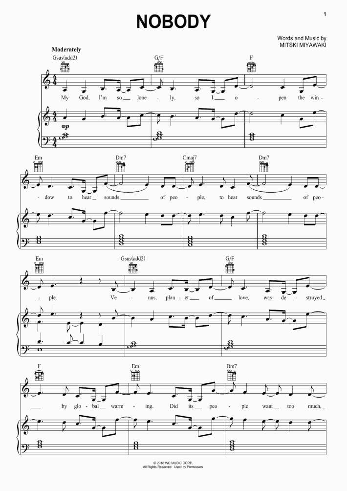 Nobody Piano Sheet Music OnlinePianist