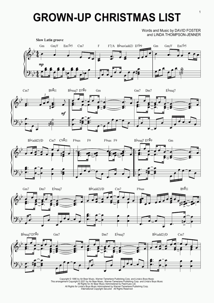 GrownUp Christmas List Piano Sheet Music