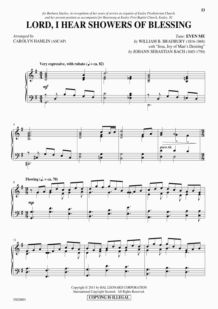 Lord, I Hear Showers Of Blessing Piano Sheet Music