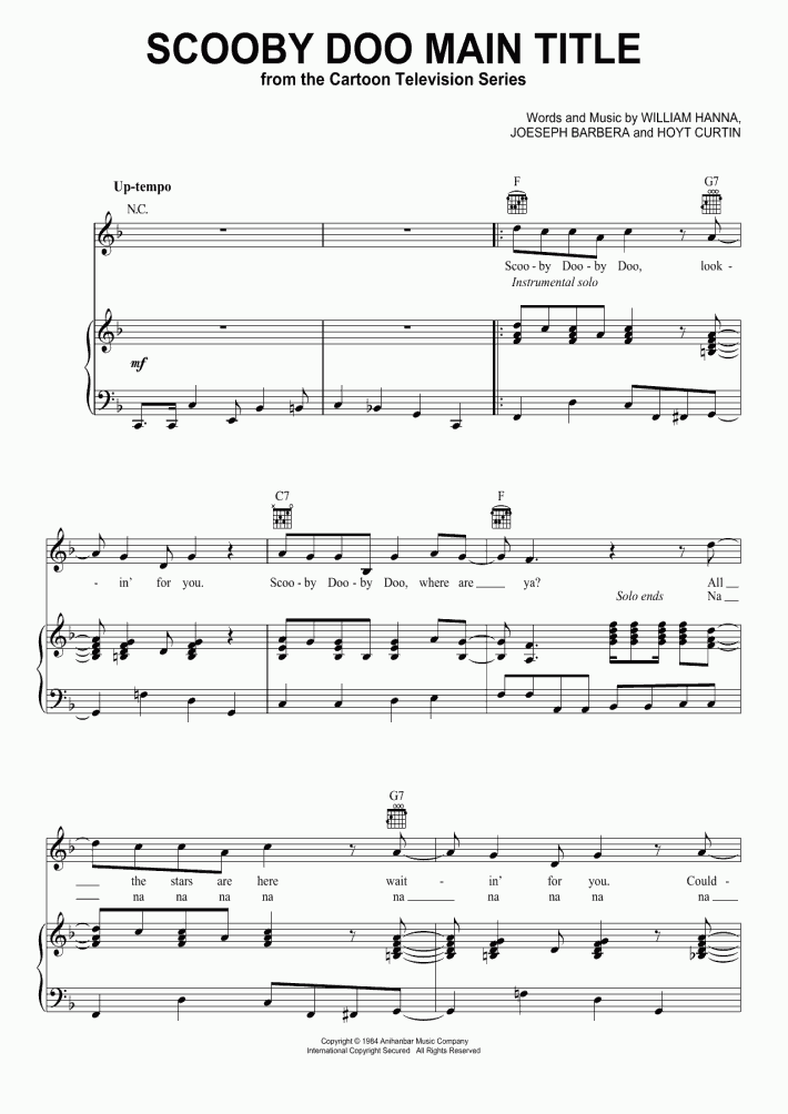 Scooby Doo Main Title Piano Sheet Music OnlinePianist