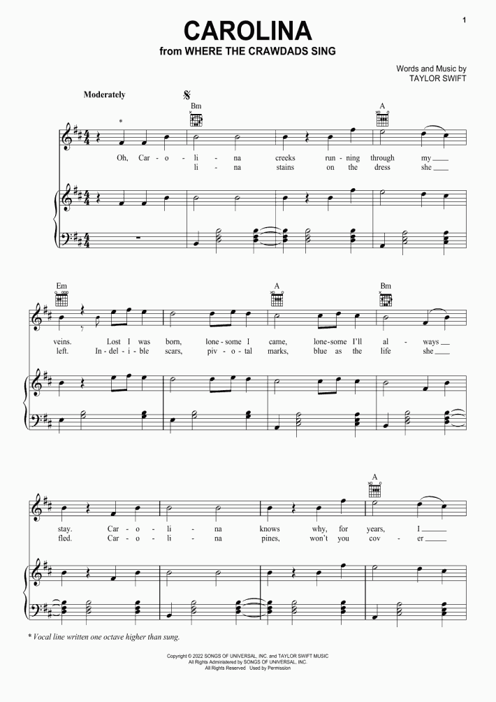 Carolina Piano Sheet Music OnlinePianist