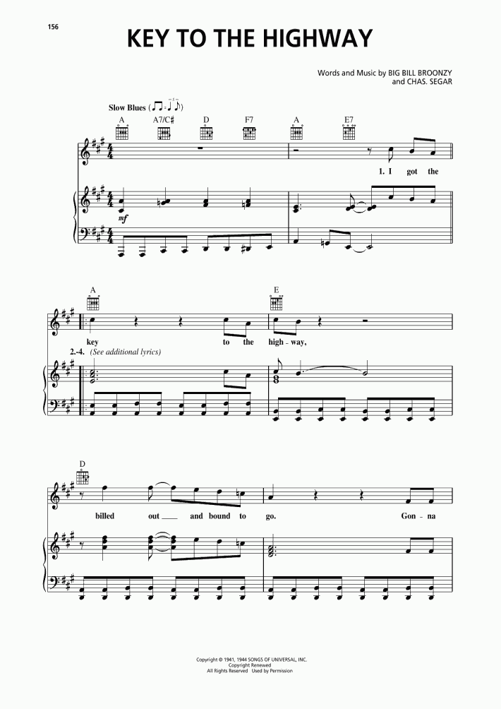 Key To The Highway Piano Sheet Music OnlinePianist