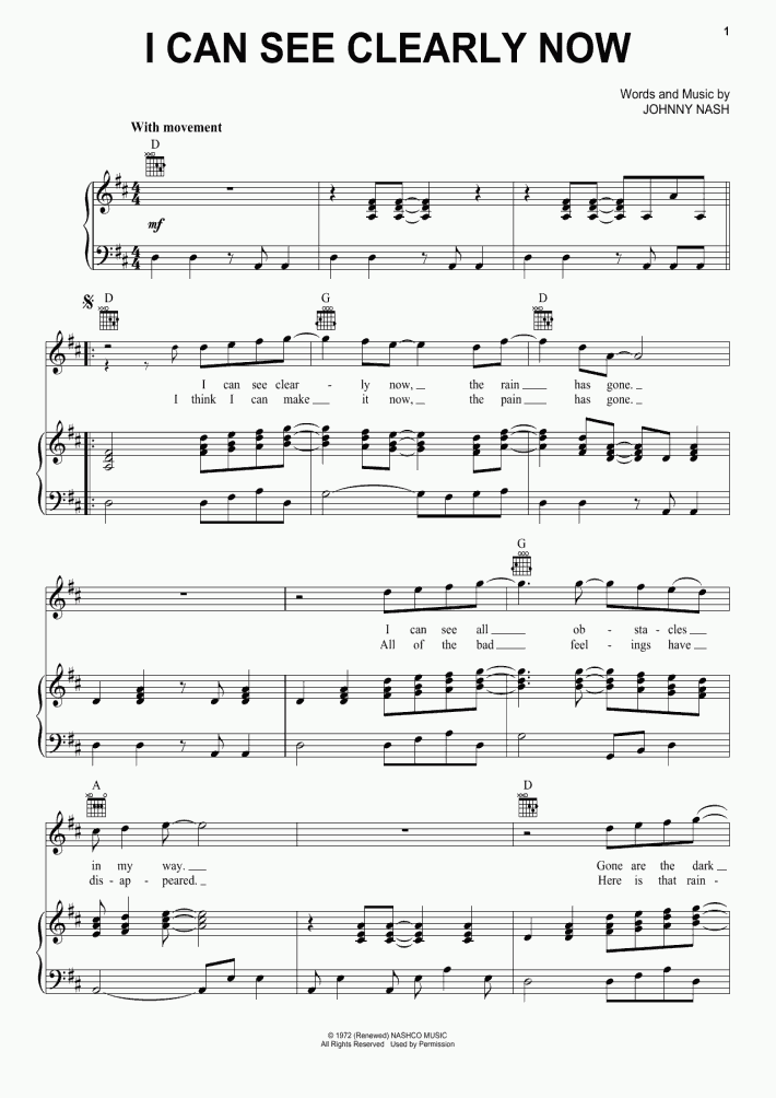I Can See Clearly Now Piano Sheet Music OnlinePianist