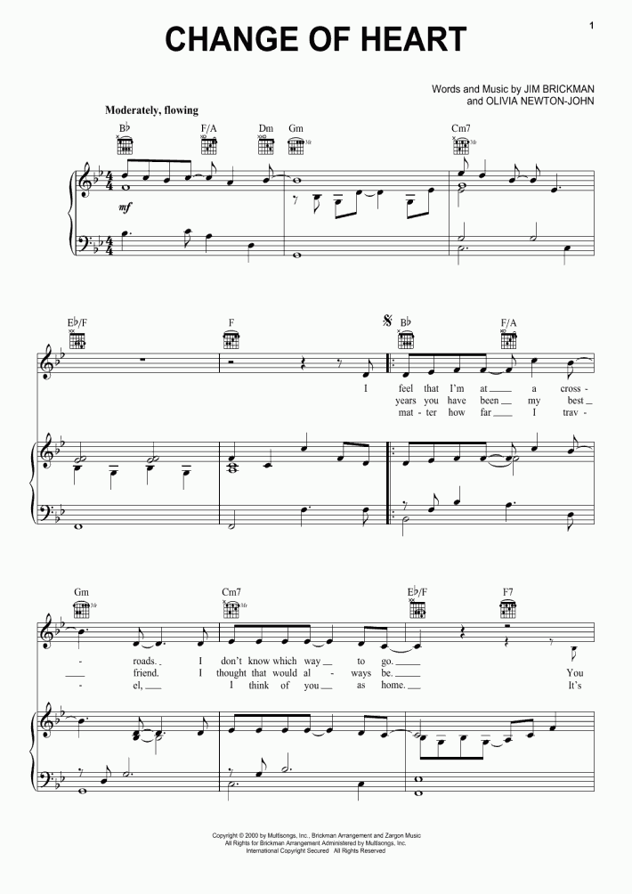 Change Of Heart Piano Sheet Music OnlinePianist