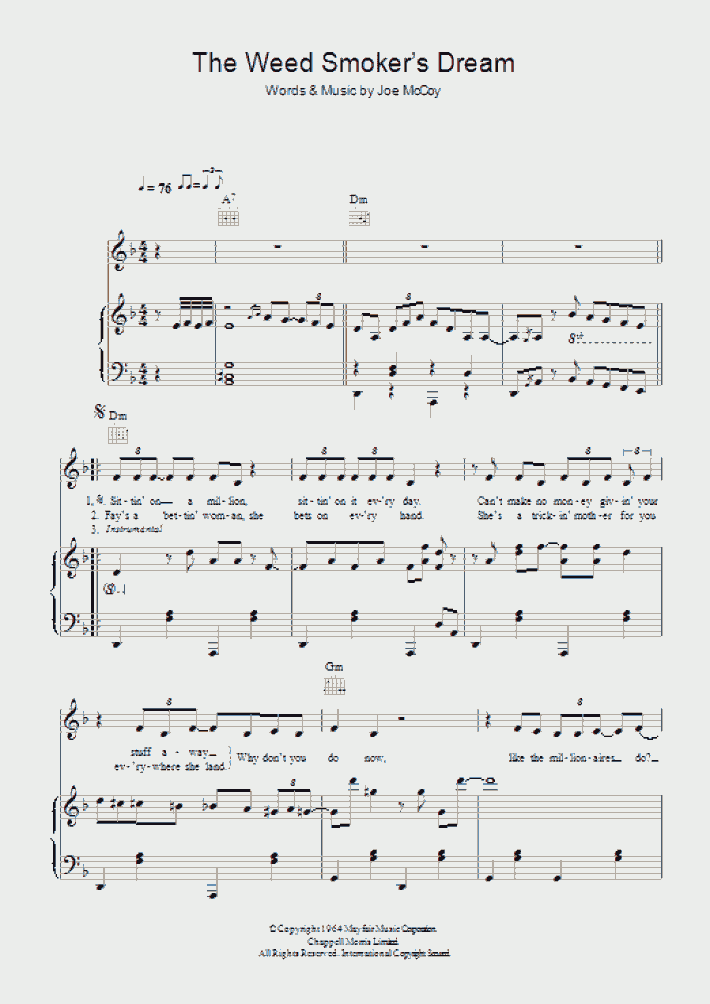 The Weed Smoker's Dream Piano Sheet Music
