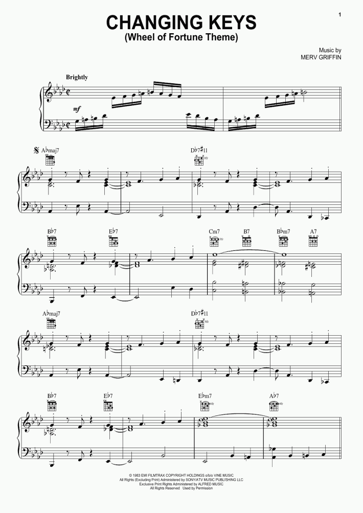 Changing Keys Piano Sheet Music OnlinePianist