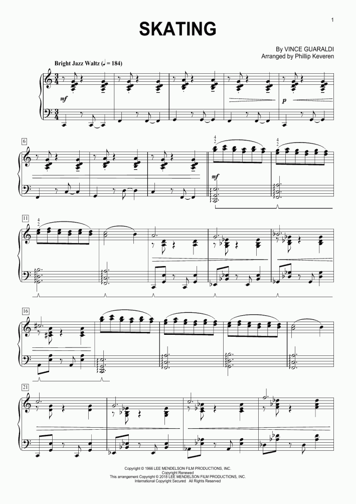 Skating Piano Sheet Music OnlinePianist