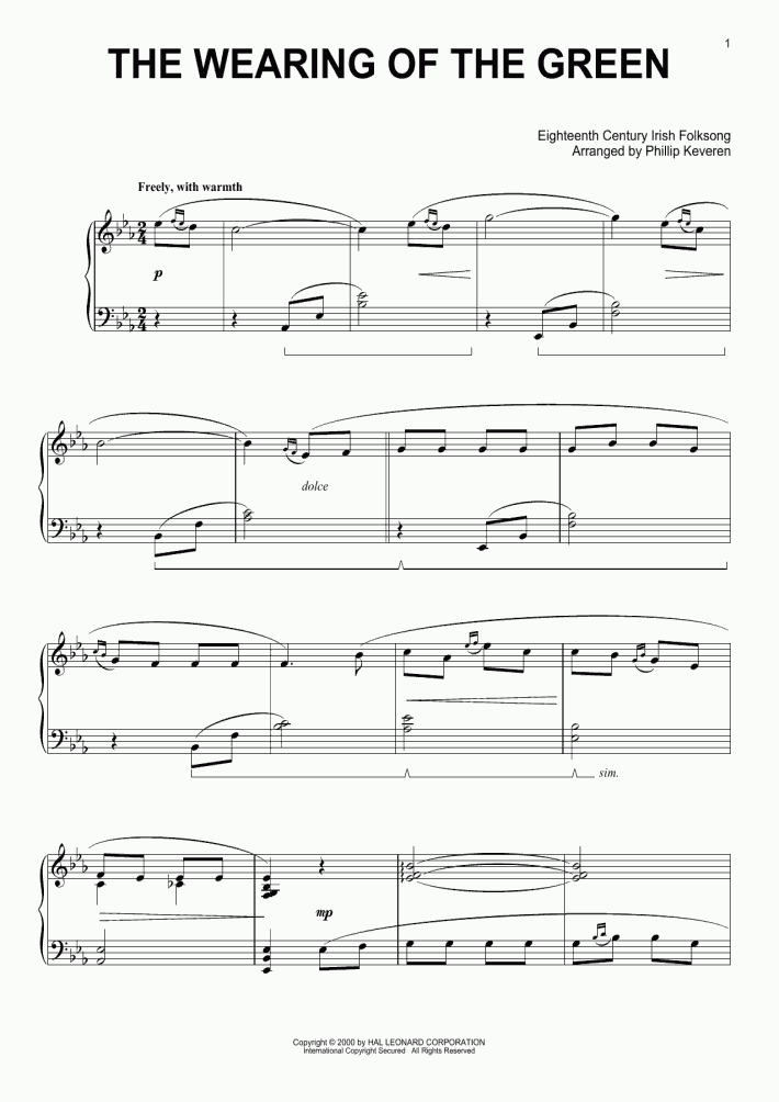 The Wearing Of The Green Piano Sheet Music