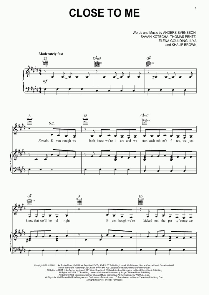 Close To Me Piano Sheet Music OnlinePianist
