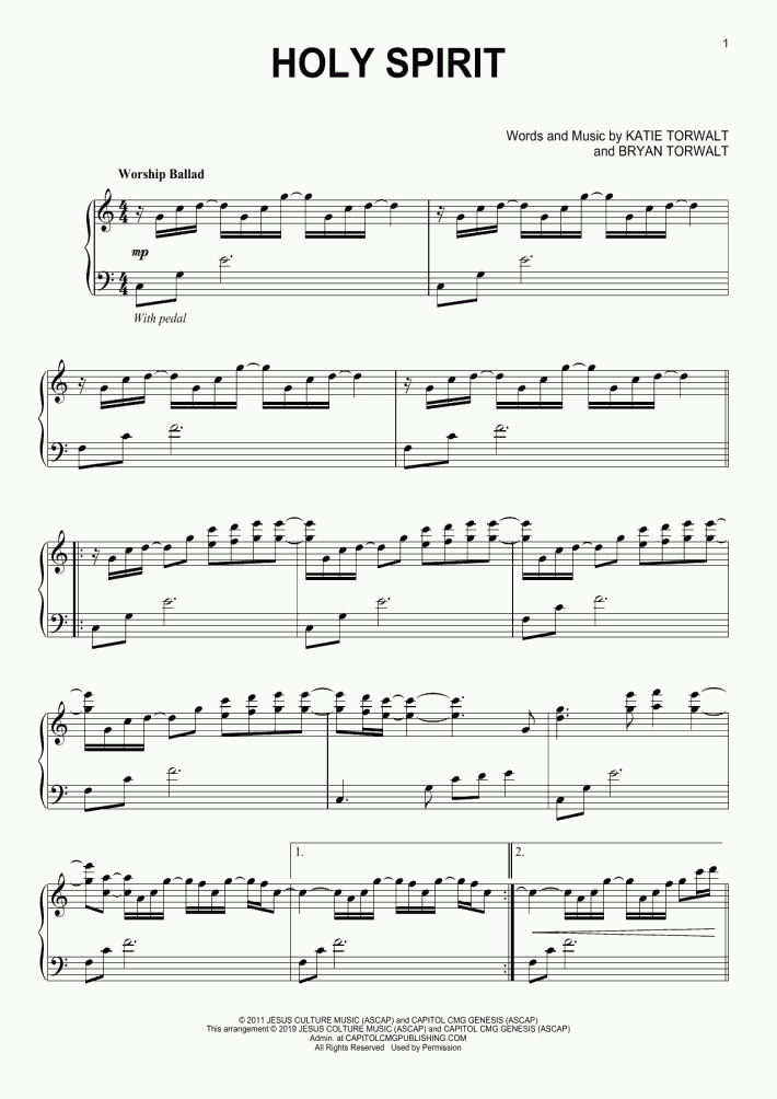 holy sheet spirit piano onlinepianist