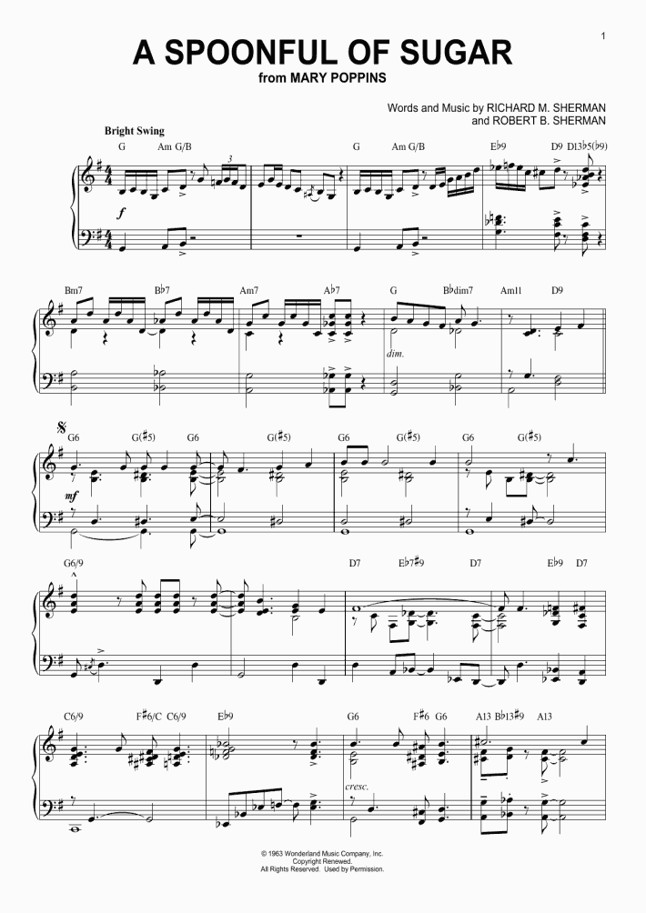 A Spoonful Of Sugar Piano Sheet Music OnlinePianist