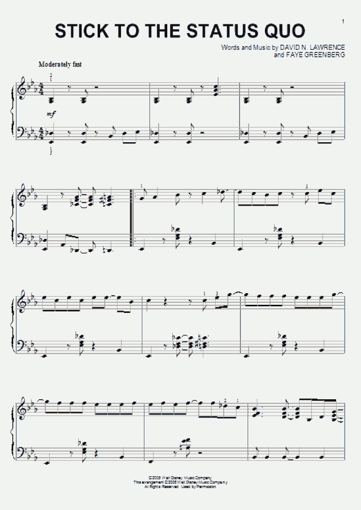 Stick To The Status Quo Piano Sheet Music