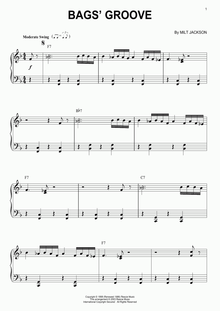 Bags' Groove Piano Sheet Music OnlinePianist